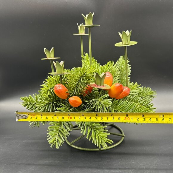Vintage Christmas Candle Holder Centerpiece Metal Faux Pine Greenery Green 1960s - Picture 10 of 10